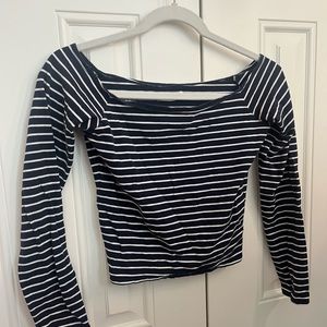 women’s abercrombie and fitch navy blue and white striped top size medium